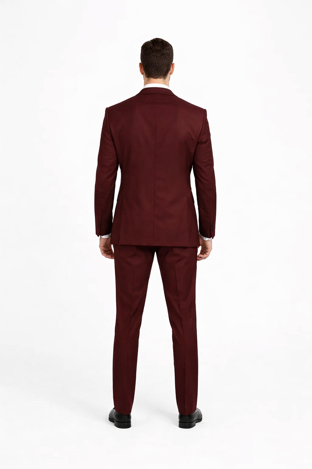 Mens One Button Satin Trim Shawl Tuxedo in Burgundy Wool