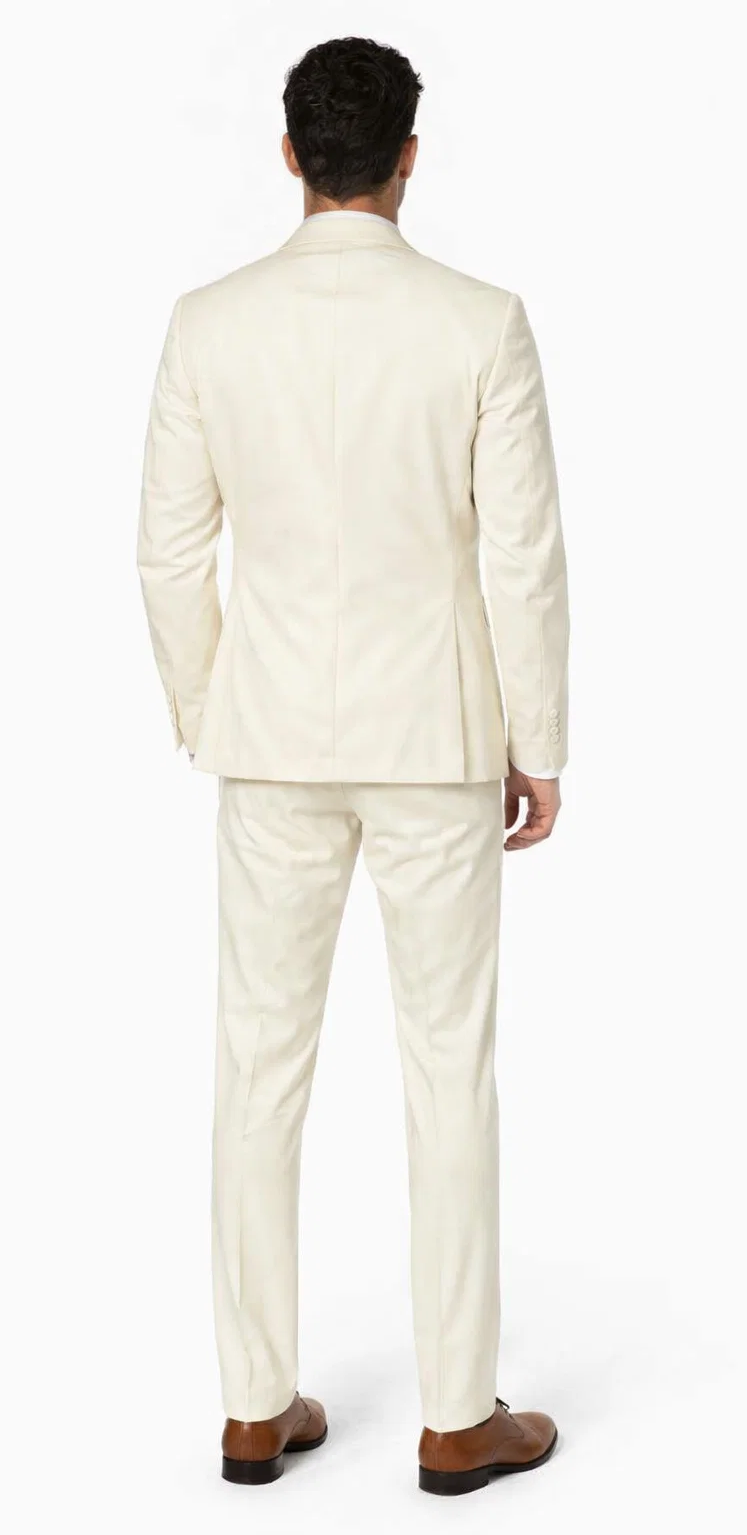 Mens One Button Satin Trim Shawl Tuxedo in Ivory Wool