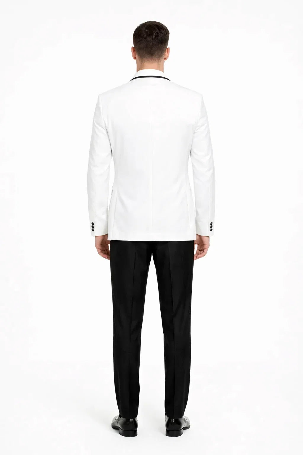 Mens One Button Satin Trim Shawl Tuxedo in White & Black
