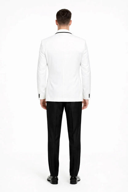 Mens One Button Satin Trim Shawl Tuxedo in White & Black