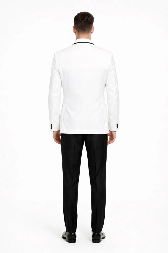 Mens One Button Satin Trim Shawl Tuxedo in White & Black