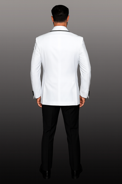 Mens One Button Satin Trim Shawl Tuxedo in White & Black