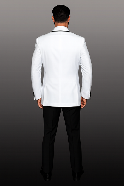 Mens One Button Satin Trim Shawl Tuxedo in White & Black