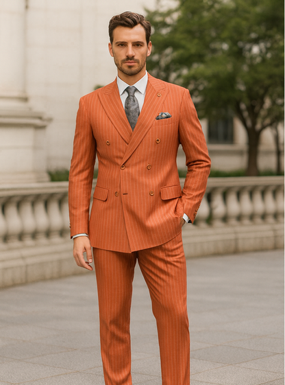 Elegant Orange Pinstripe Suit  Mens Business & Wedding Wear