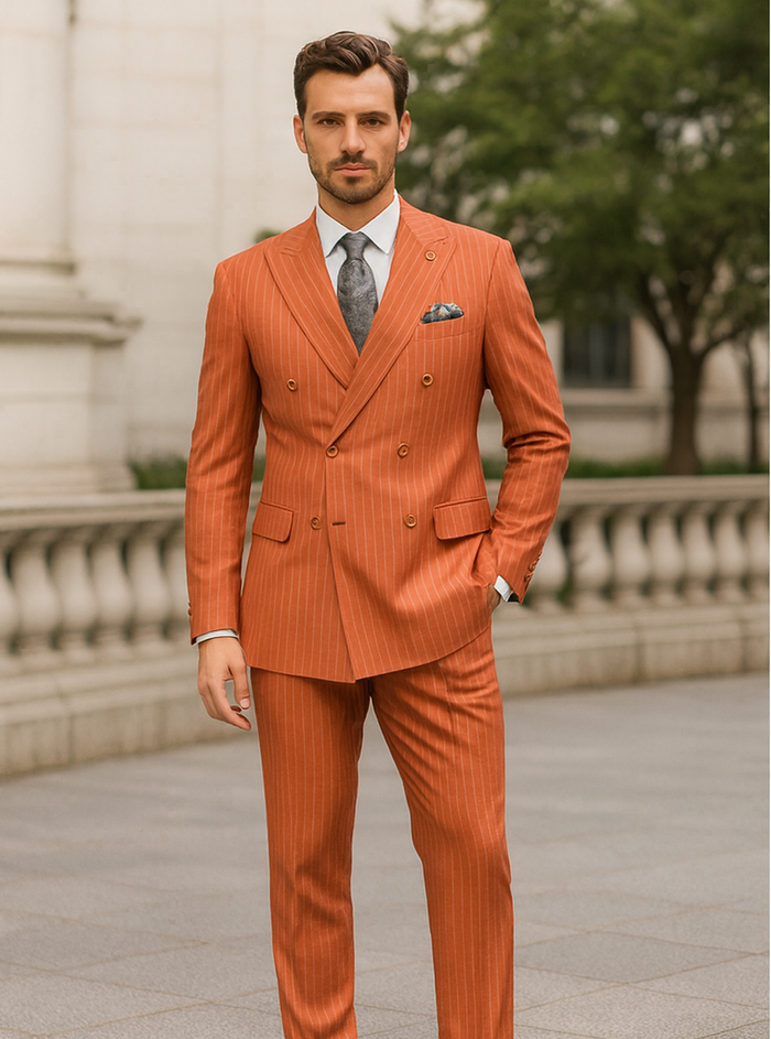 Elegant Orange Pinstripe Suit - Men's Business & Wedding Wear
