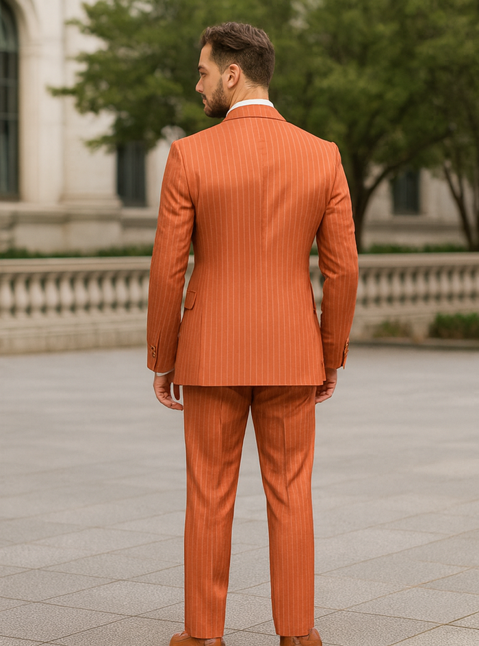Elegant Orange Pinstripe Suit - Men's Business & Wedding Wear
