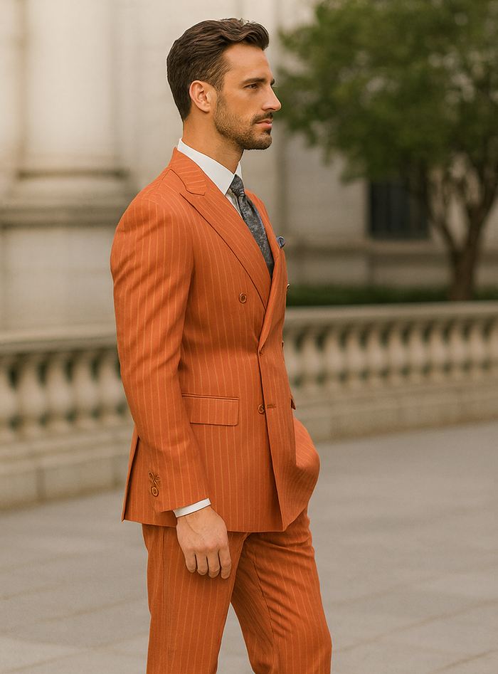 Elegant Orange Pinstripe Suit - Men's Business & Wedding Wear