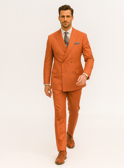 Elegant Orange Pinstripe Suit  Mens Business & Wedding Wear