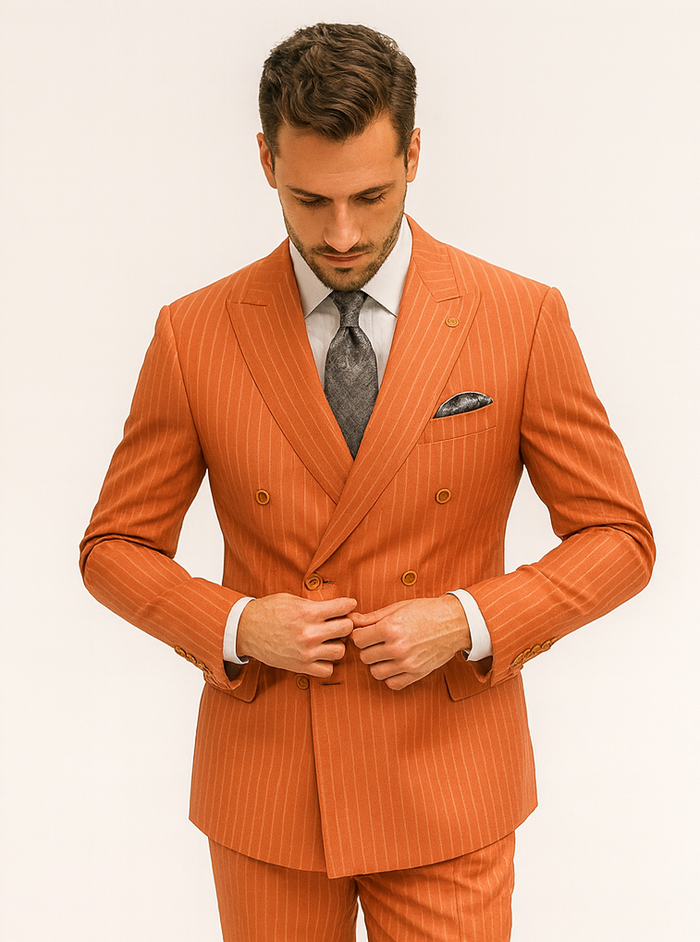 Elegant Orange Pinstripe Suit - Men's Business & Wedding Wear