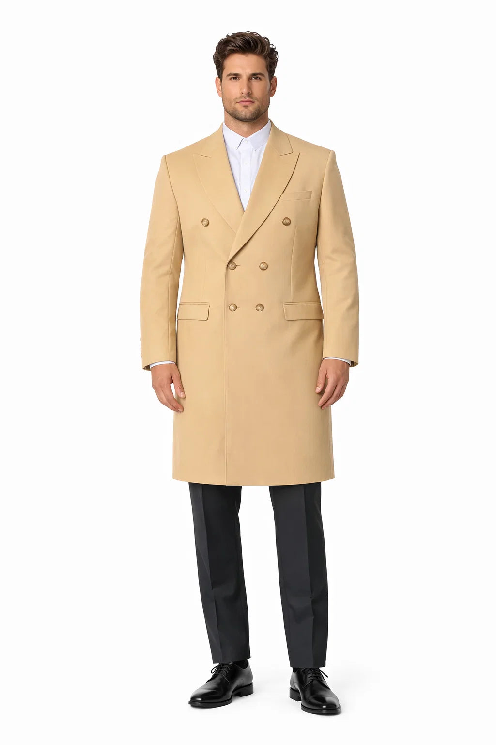 mens wool dress coats on sale Men's Camel Wool Long Duster-Style Overcoat, Big and Tall, Designer Peacoat for Men