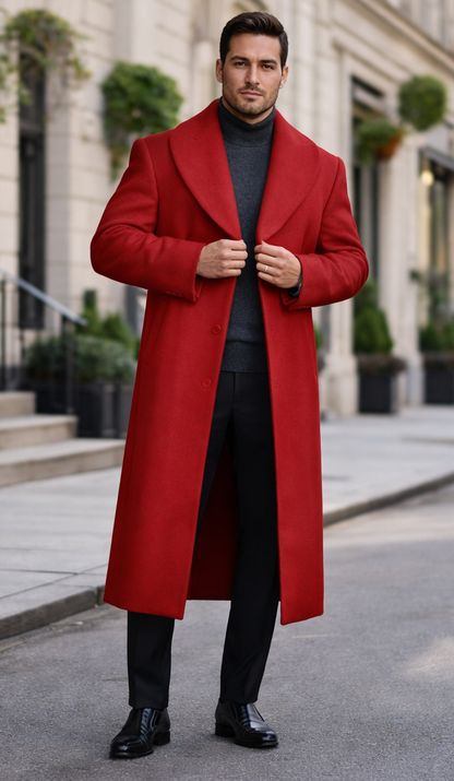 Mens Overcoat - Topcoat For Men - Winter Fabric - Mens Overcoat With Fur Collar - Burgundy Topcoat