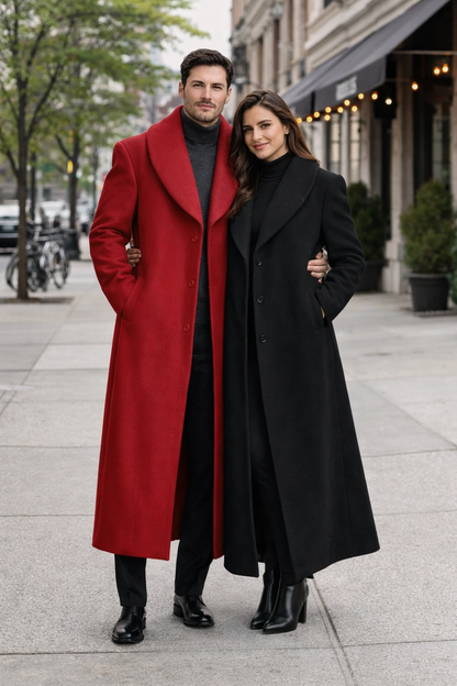 Mens Overcoat - Topcoat For Men - Winter Fabric - Mens Overcoat With Fur Collar - Burgundy Topcoat