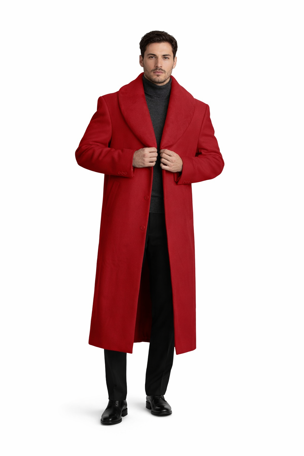 Mens Overcoat - Topcoat For Men - Winter Fabric - Mens Overcoat With Fur Collar - Burgundy Topcoat