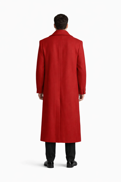 Mens Overcoat - Topcoat For Men - Winter Fabric - Mens Overcoat With Fur Collar - Burgundy Topcoat