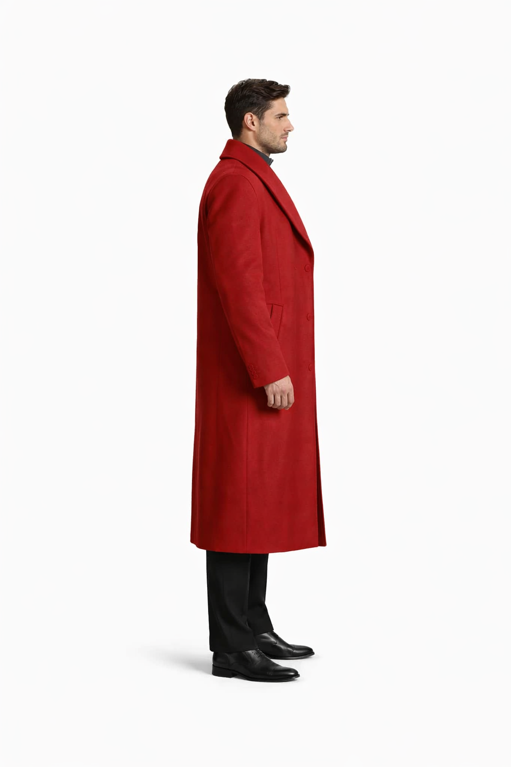 Mens Overcoat - Topcoat For Men - Winter Fabric - Mens Overcoat With Fur Collar - Burgundy Topcoat