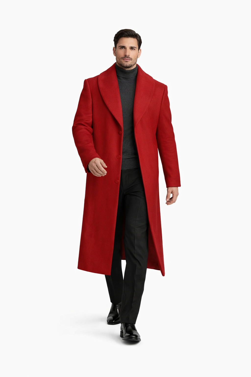 Mens Overcoat - Topcoat For Men - Winter Fabric - Mens Overcoat With Fur Collar - Burgundy Topcoat
