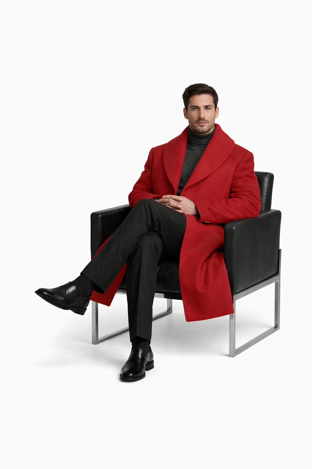 Mens Overcoat - Topcoat For Men - Winter Fabric - Mens Overcoat With Fur Collar - Burgundy Topcoat