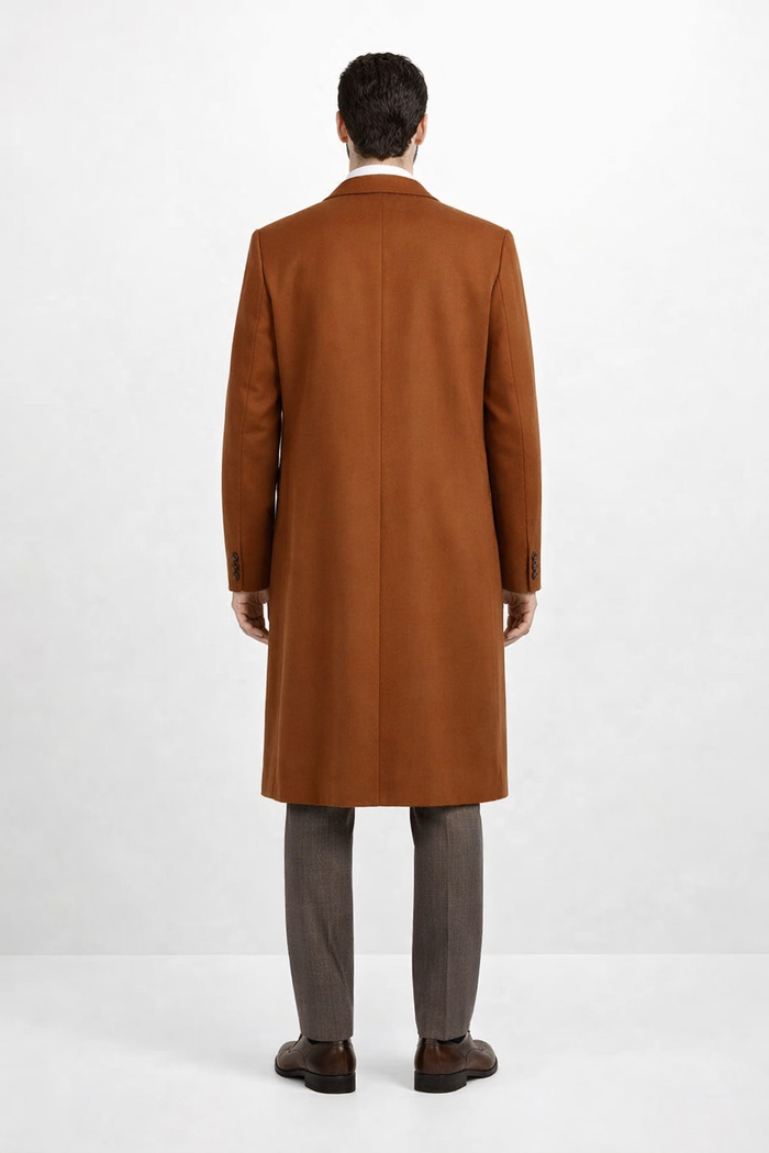 Mens Overcoat - Topcoat For Men - Winter Fabric - Men's Rust - Copper - Cognac Wool ~ Cashmere Blend Overcoat - Topcoat Three Quarter 3/4