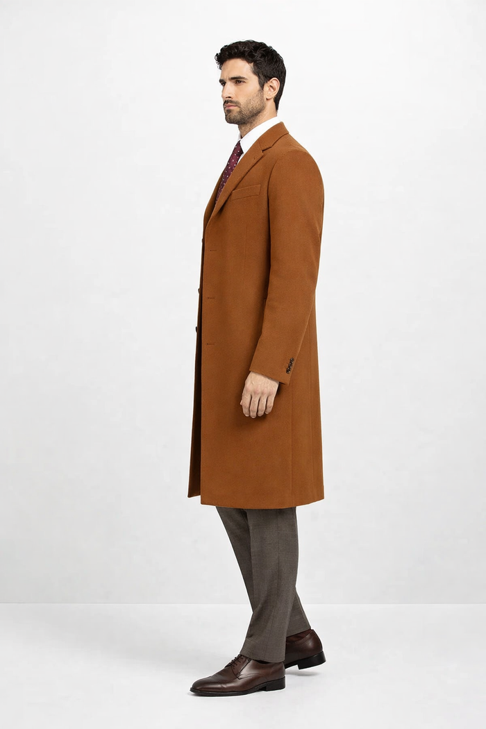 Mens Overcoat - Topcoat For Men - Winter Fabric - Men's Rust - Copper - Cognac Wool ~ Cashmere Blend Overcoat - Topcoat Three Quarter 3/4