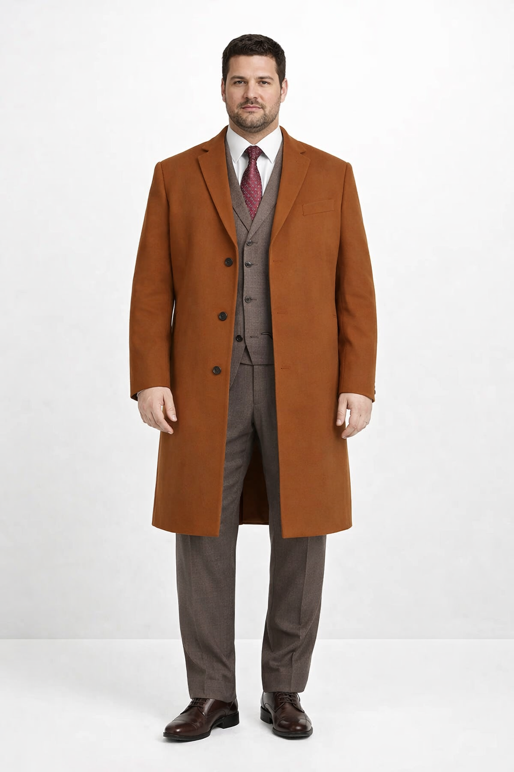 Mens Overcoat - Topcoat For Men - Winter Fabric - Men's Rust - Copper - Cognac Wool ~ Cashmere Blend Overcoat - Topcoat Three Quarter 3/4