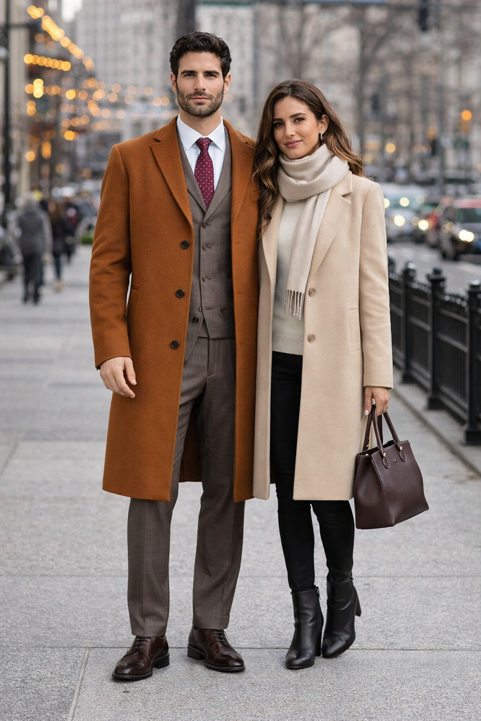 Mens Overcoat - Topcoat For Men - Winter Fabric - Men's Rust - Copper - Cognac Wool ~ Cashmere Blend Overcoat - Topcoat Three Quarter 3/4