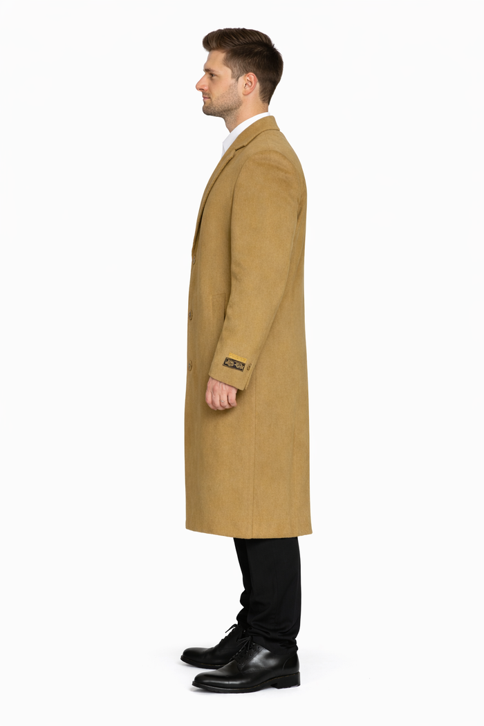 Mens Overcoat - Topcoat For Men - Winter Fabric - Overcoat Long men's Dress Topcoat - Winter coat 4XL 5XL 6XL Camel Big and Tall Large Man ~ Plus Size Three Button
