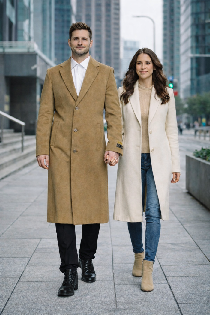 Mens Overcoat - Topcoat For Men - Winter Fabric - Overcoat Long men's Dress Topcoat - Winter coat 4XL 5XL 6XL Camel Big and Tall Large Man ~ Plus Size Three Button