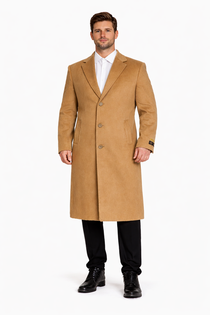 Mens Overcoat - Topcoat For Men - Winter Fabric - Overcoat Long men's Dress Topcoat - Winter coat 4XL 5XL 6XL Camel Big and Tall Large Man ~ Plus Size Three Button