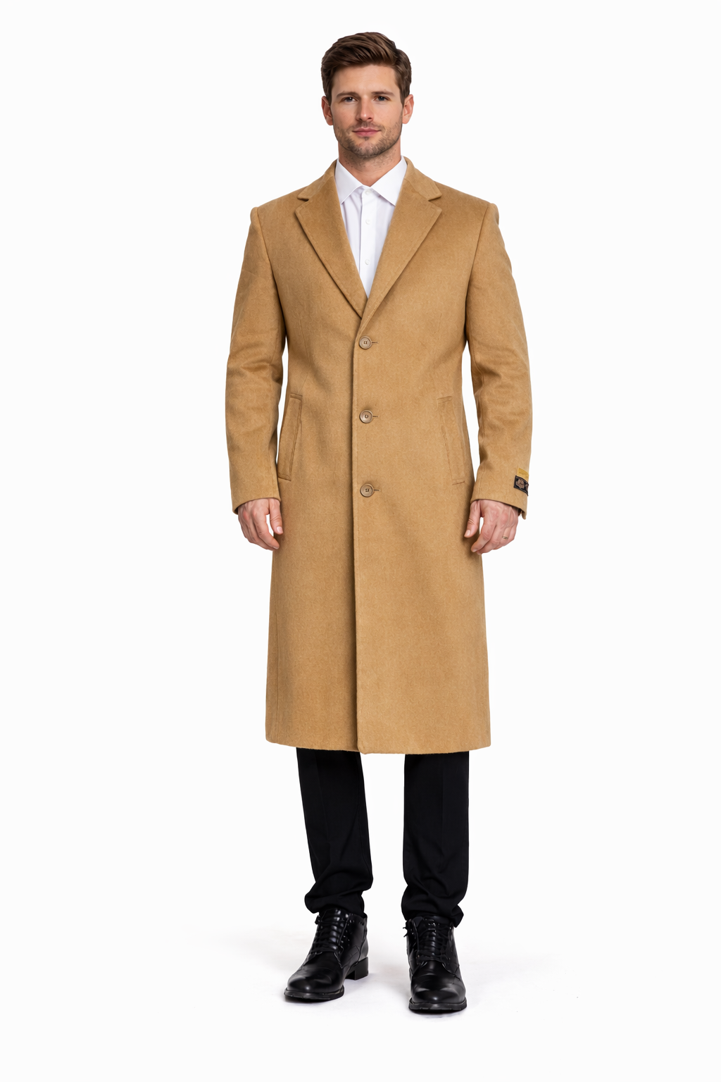 Mens Overcoat - Topcoat For Men - Winter Fabric - Overcoat Long men's Dress Topcoat - Winter coat 4XL 5XL 6XL Camel Big and Tall Large Man ~ Plus Size Three Button