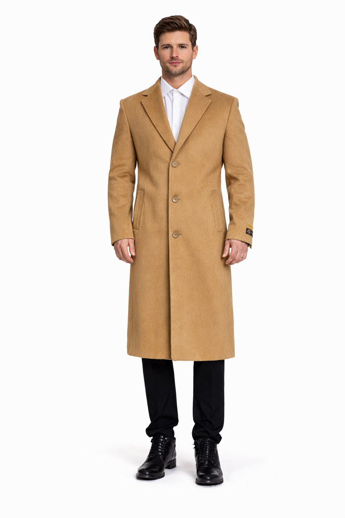 Mens Overcoat - Topcoat For Men - Winter Fabric - Overcoat Long men's Dress Topcoat - Winter coat 4XL 5XL 6XL Camel Big and Tall Large Man ~ Plus Size Three Button