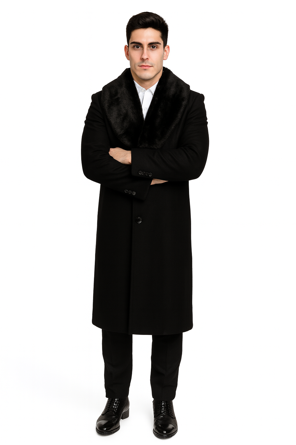 Mens Overcoat - Topcoat For Men - Winter Fabric - Three Button Big and Tall Large Man ~ Plus Size Removable Fur Collar Overcoat 4XL 5XL 6XL Black Long men's Dress Topcoat - Winter coat