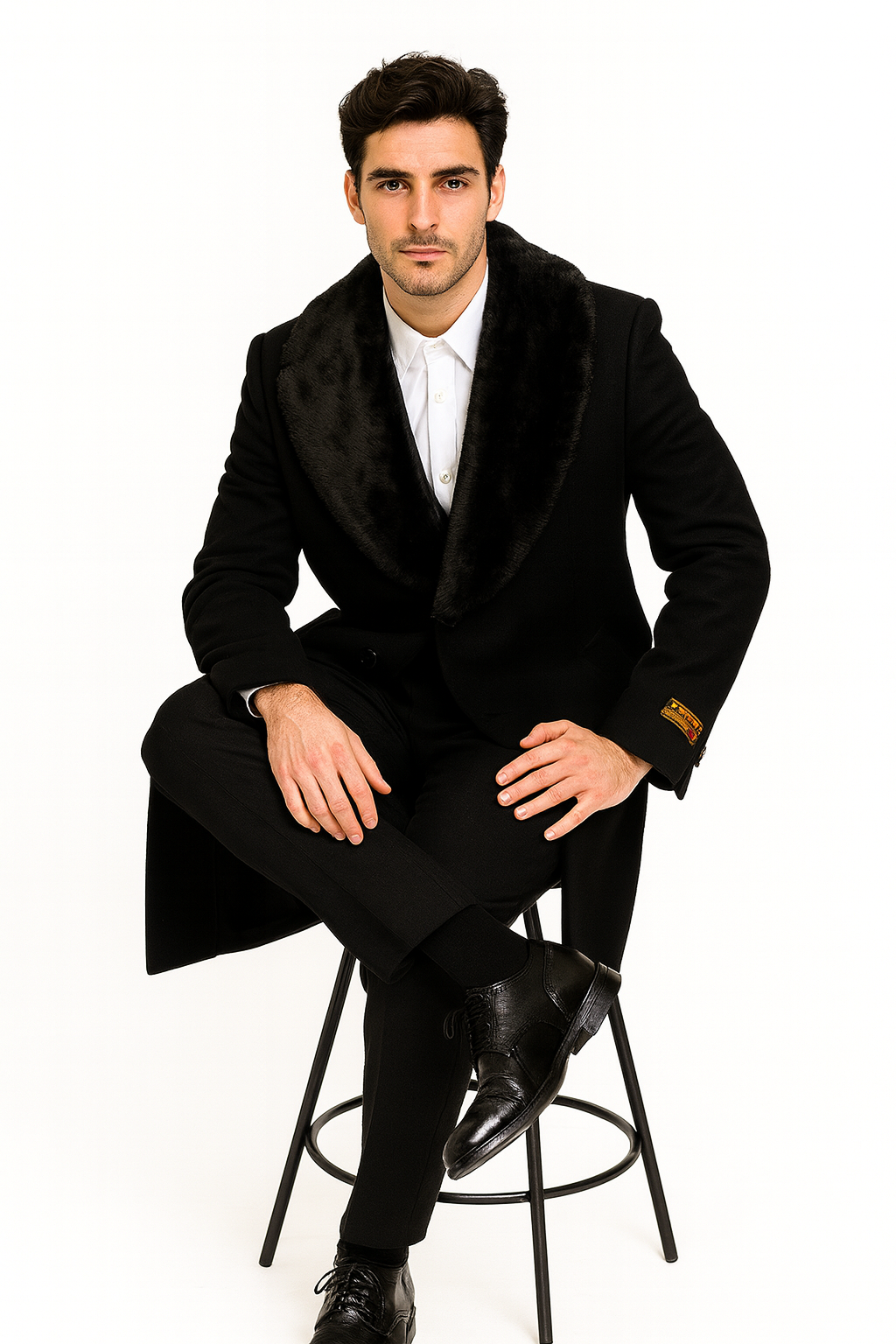 Mens Overcoat - Topcoat For Men - Winter Fabric - Three Button Big and Tall Large Man ~ Plus Size Removable Fur Collar Overcoat 4XL 5XL 6XL Black Long men's Dress Topcoat - Winter coat