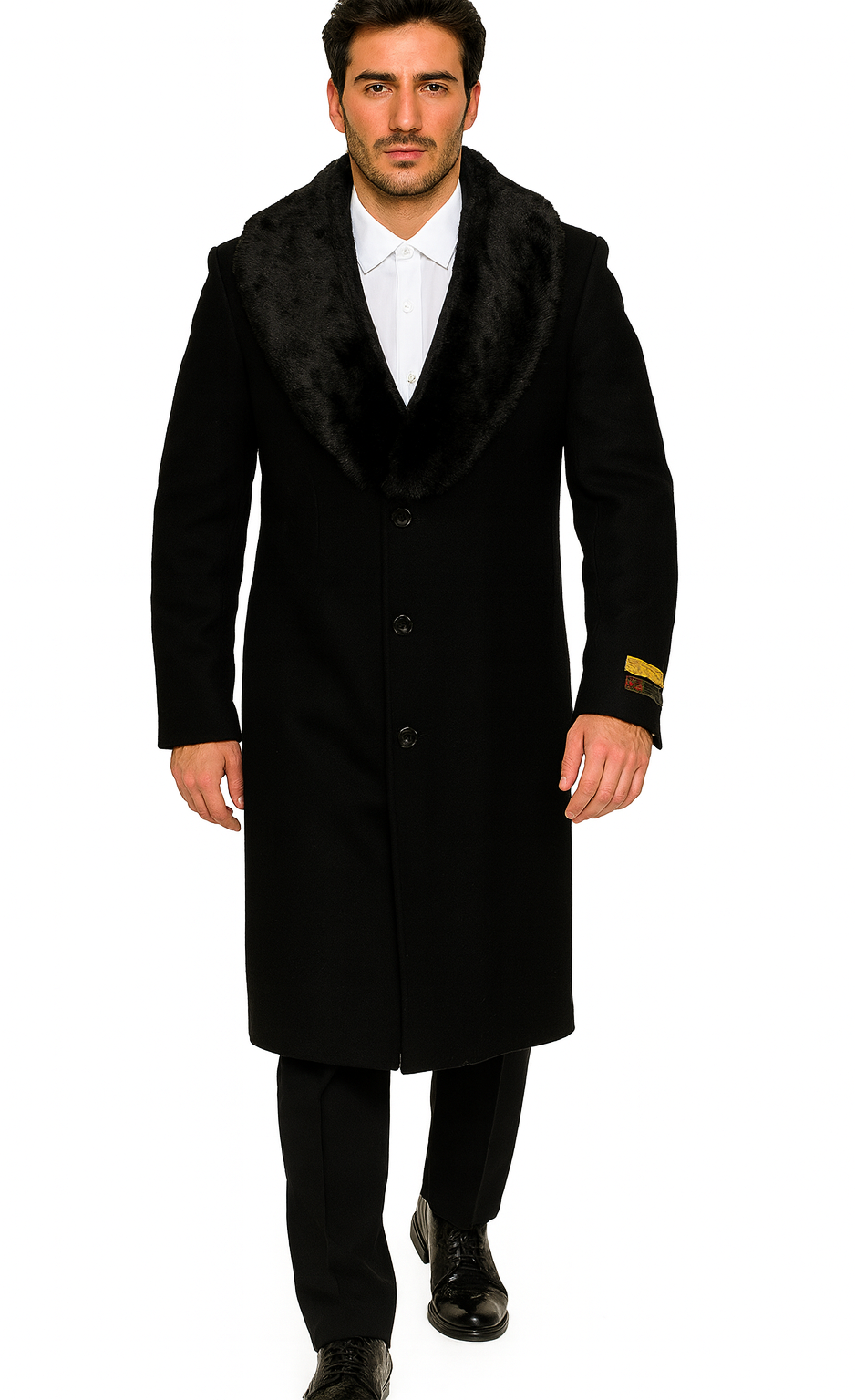 Mens Overcoat - Topcoat For Men - Winter Fabric - Three Button Big and Tall Large Man ~ Plus Size Removable Fur Collar Overcoat 4XL 5XL 6XL Black Long men's Dress Topcoat - Winter coat