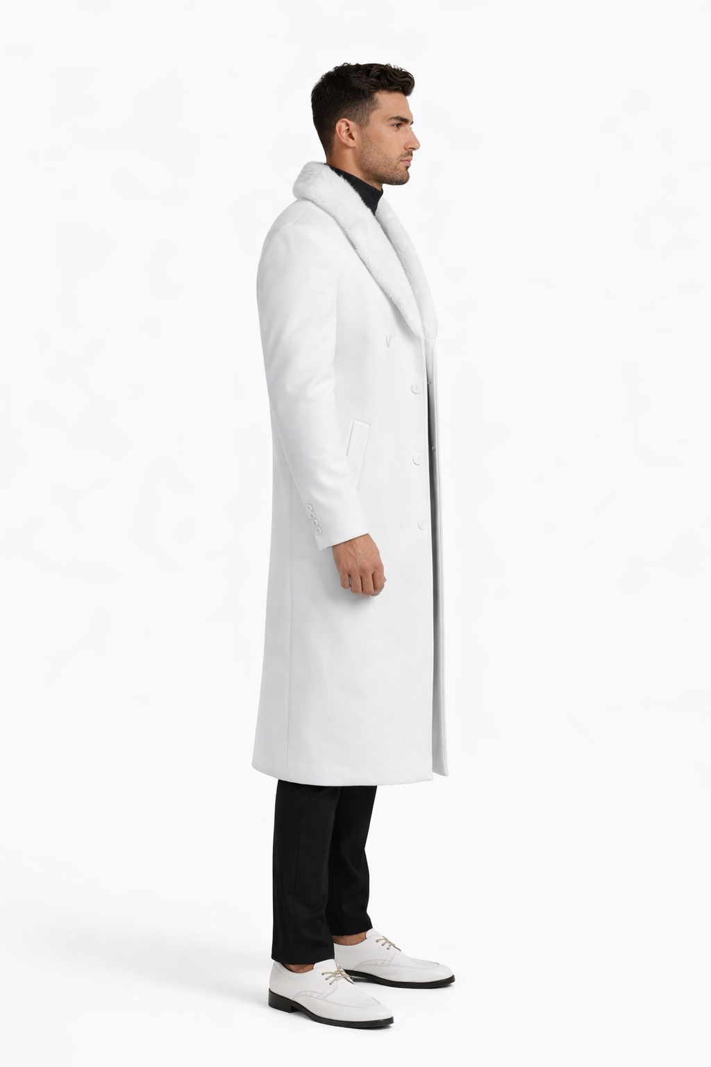 Mens Overcoat With Fur Collar - Off-White Topcoat