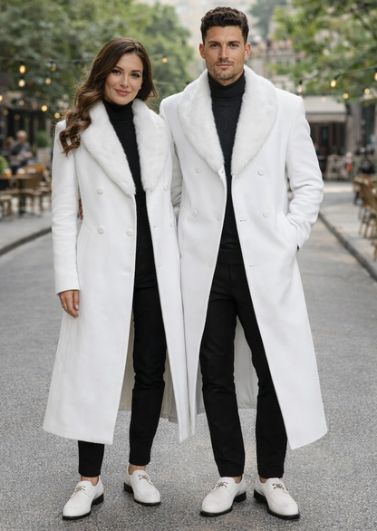 Mens Overcoat With Fur Collar - Off-White Topcoat