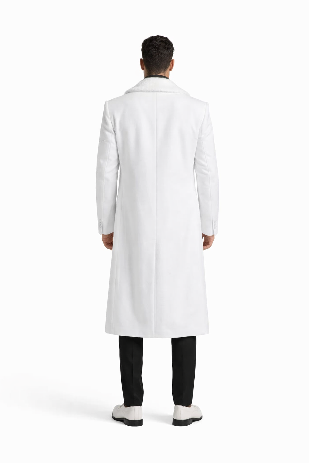 Mens Overcoat With Fur Collar - Off-White Topcoat