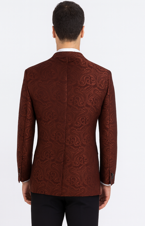 Mens Paisley Blazer - Floral Pattern Rust Copper Color and Black Mix - Light Brown Color Tuxedo Dinner Jacket
