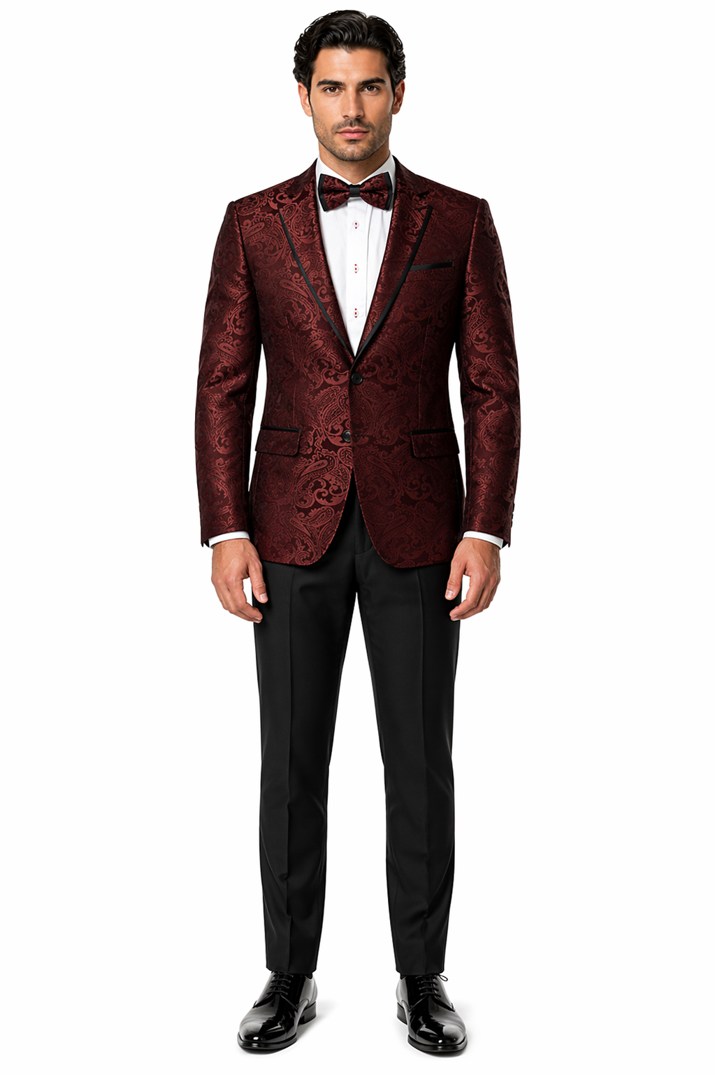Mens Paisley Blazer - Floral Pattern Rust Copper Color and Black Mix - Light Brown Color Tuxedo Dinner Jacket
