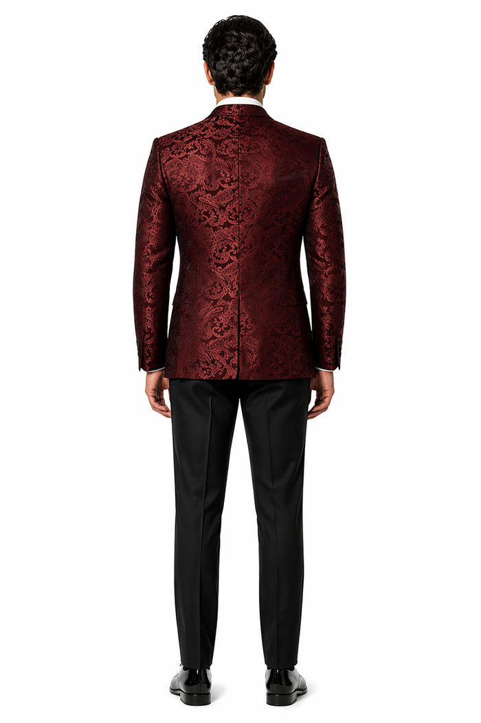 Mens Paisley Blazer - Floral Pattern Rust Copper Color and Black Mix - Light Brown Color Tuxedo Dinner Jacket