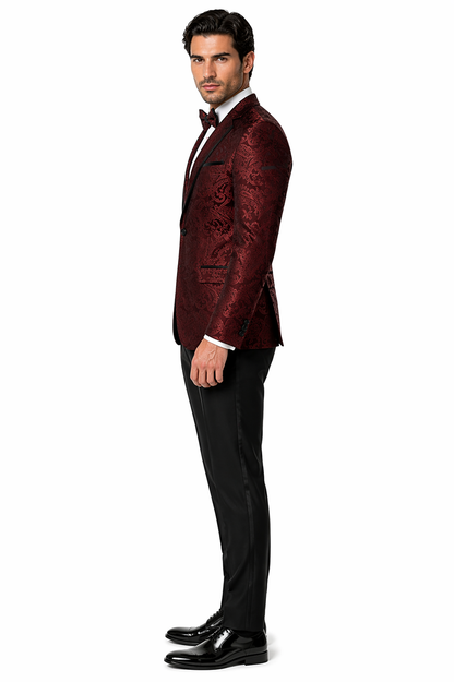 Mens Paisley Blazer - Floral Pattern Rust Copper Color and Black Mix - Light Brown Color Tuxedo Dinner Jacket