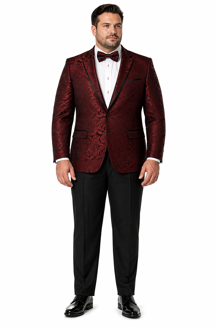 Mens Paisley Blazer - Floral Pattern Rust Copper Color and Black Mix - Light Brown Color Tuxedo Dinner Jacket