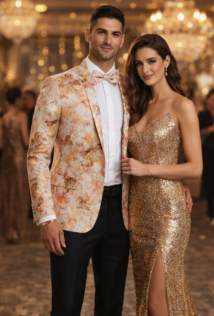 Mens Paisley Shawl Prom Tuxedo Blazer in Peach