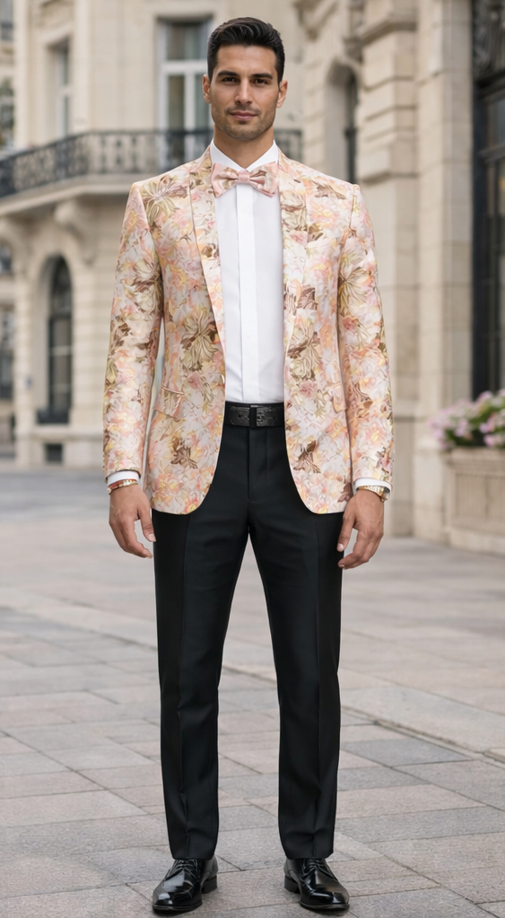 Mens Paisley Shawl Prom Tuxedo Blazer in Peach