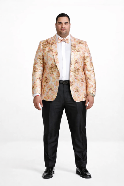 Mens Paisley Shawl Prom Tuxedo Blazer in Peach