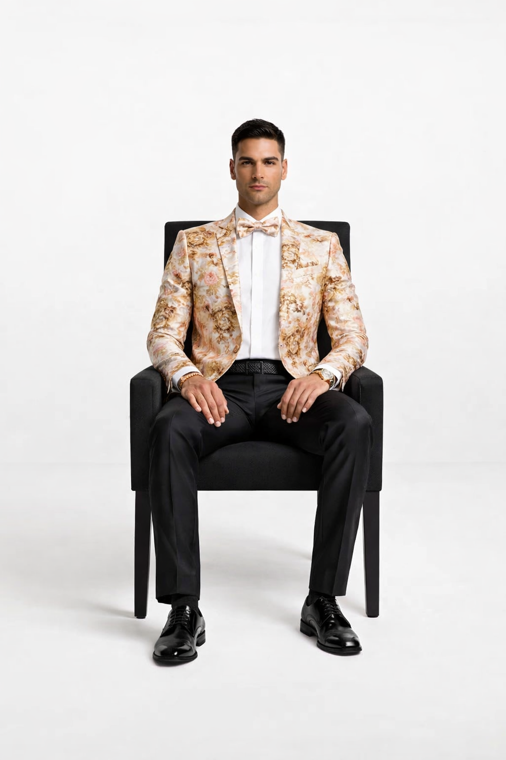Mens Paisley Shawl Prom Tuxedo Blazer in Peach