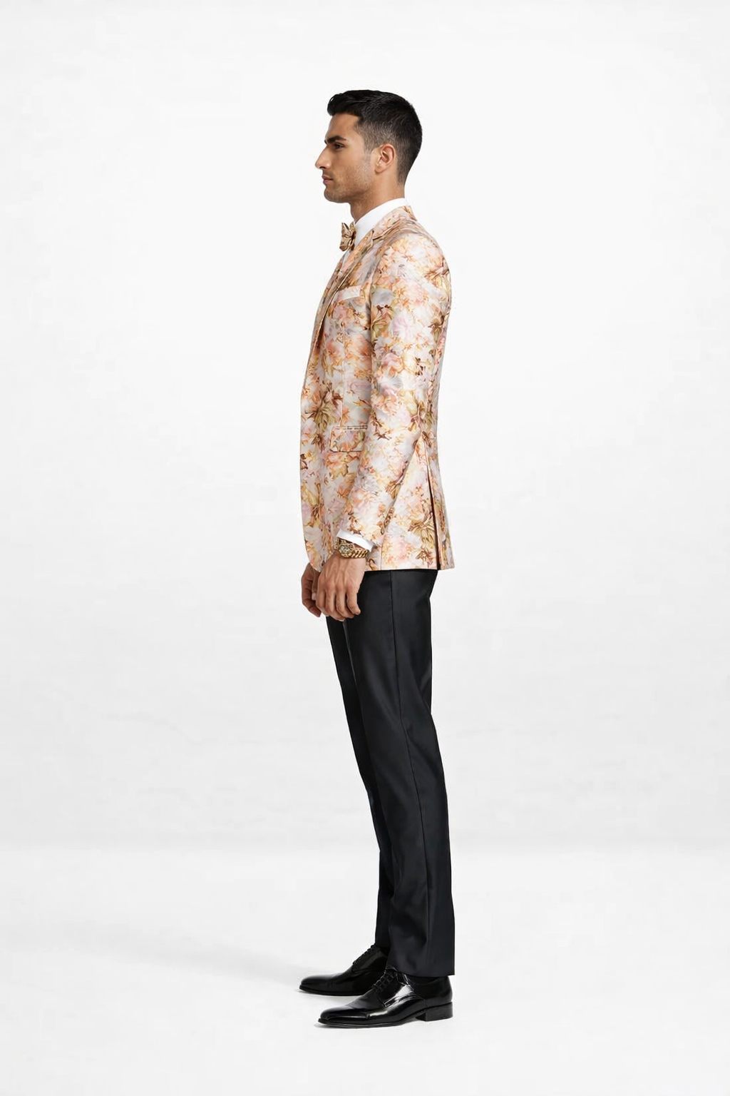 Mens Paisley Shawl Prom Tuxedo Blazer in Peach