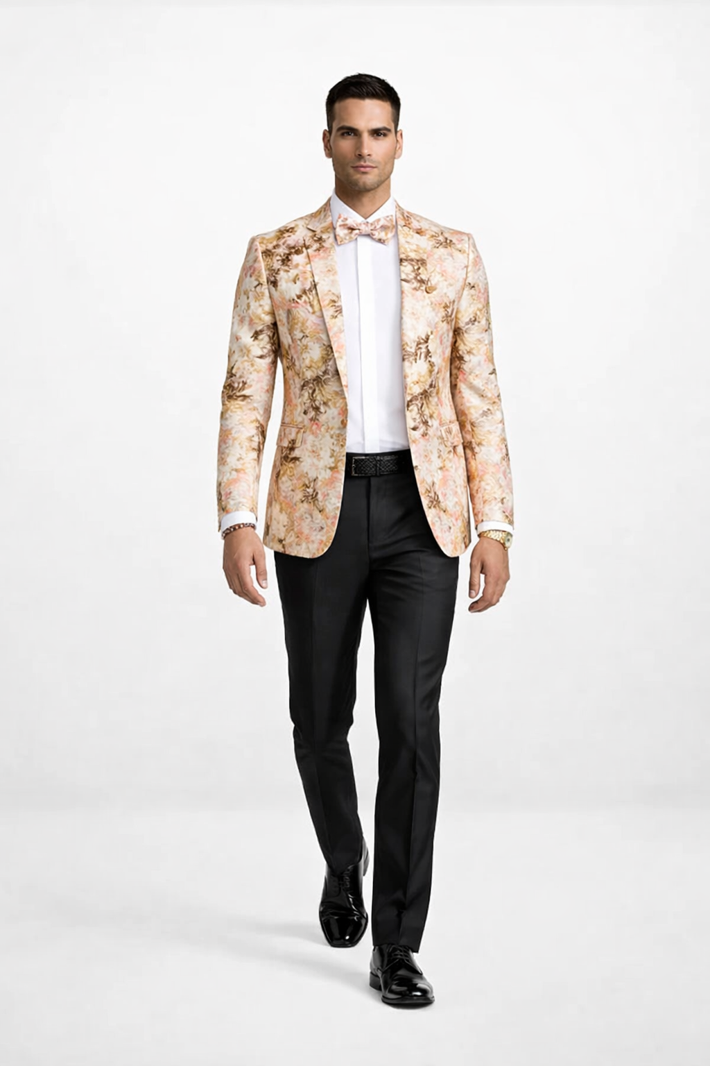 Mens Paisley Shawl Prom Tuxedo Blazer in Peach