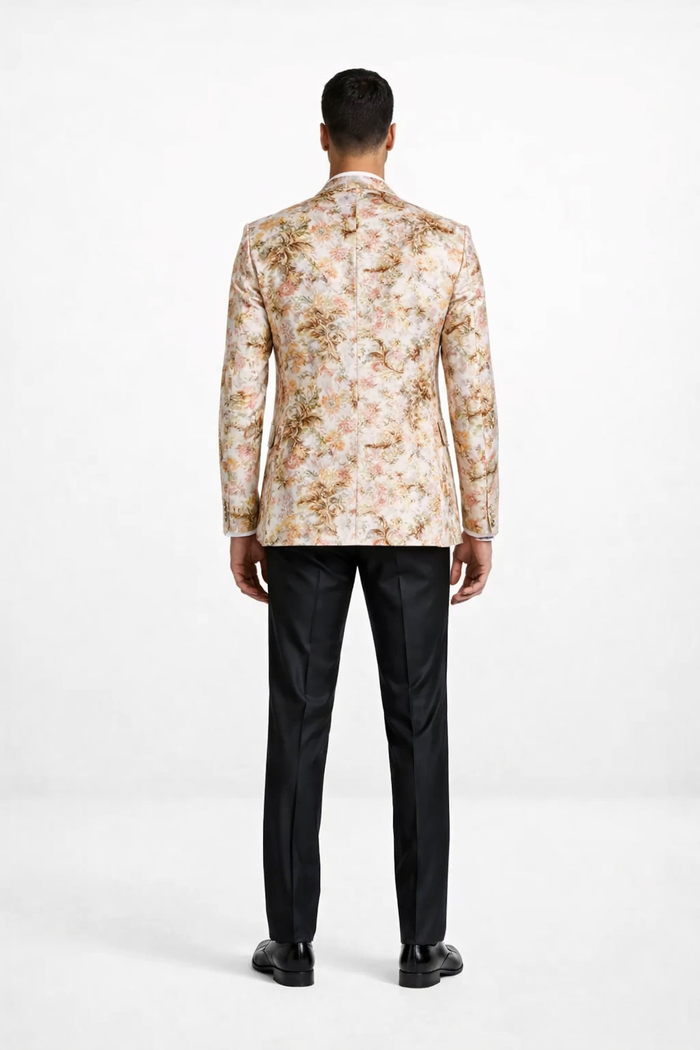 Mens Paisley Shawl Prom Tuxedo Blazer in Peach