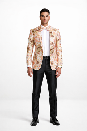 Mens Paisley Shawl Prom Tuxedo Blazer in Peach