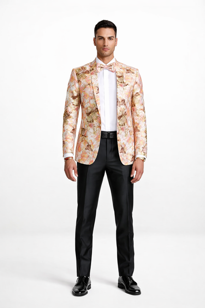 Mens Paisley Shawl Prom Tuxedo Blazer in Peach